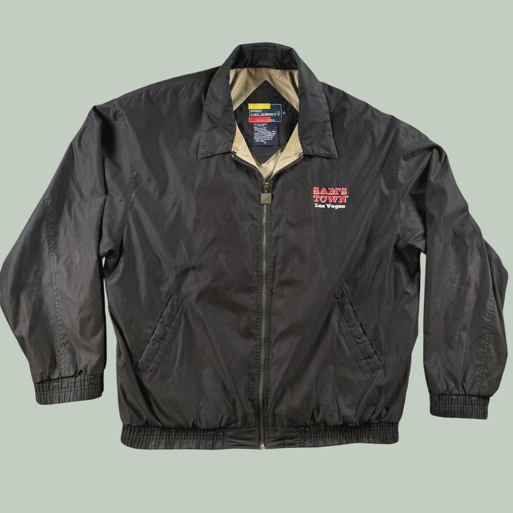 Vintage Pro Celebrity‎ Jacket Men XL Black Sam's Town Las Vegas Casino Retro 90s